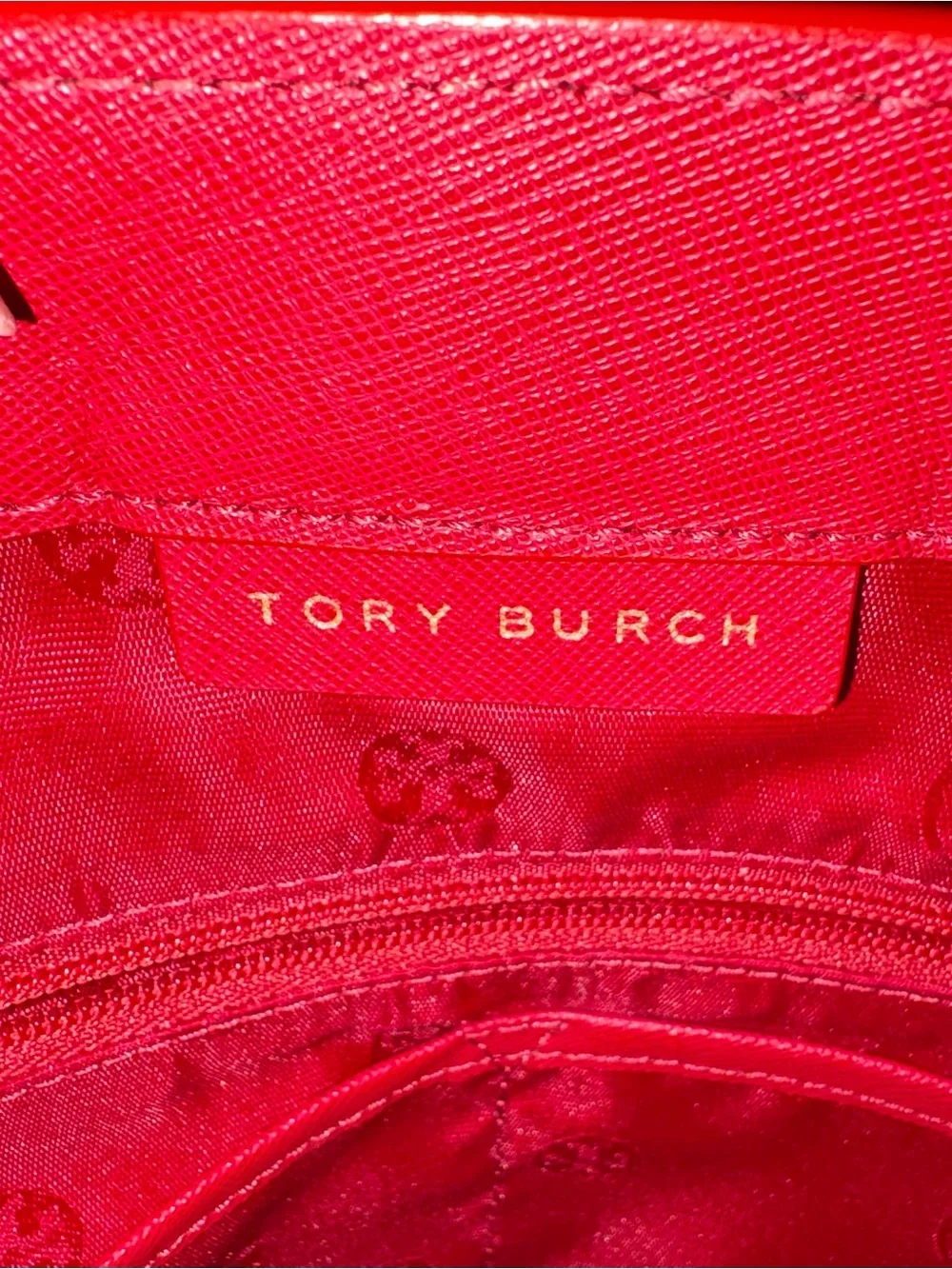 Tory Burch Red Leather Tote with Gold Logo